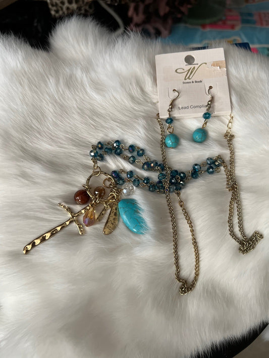 Faith Can Move Mountains Cross Charm Necklace Set