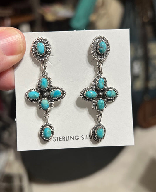 HADA Collection Sterling Silver Kingman Genuine Turquoise Earrings