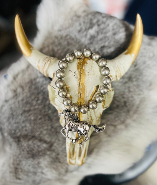 Galloping Stallion Silver Stretch Bracelet