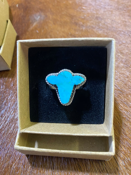 Kingman Turquoise .925 Sterling Silver Cow Ring