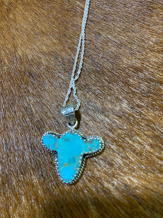 Kingman Turquoise .925 Sterling Silver Cow Pendant and chain