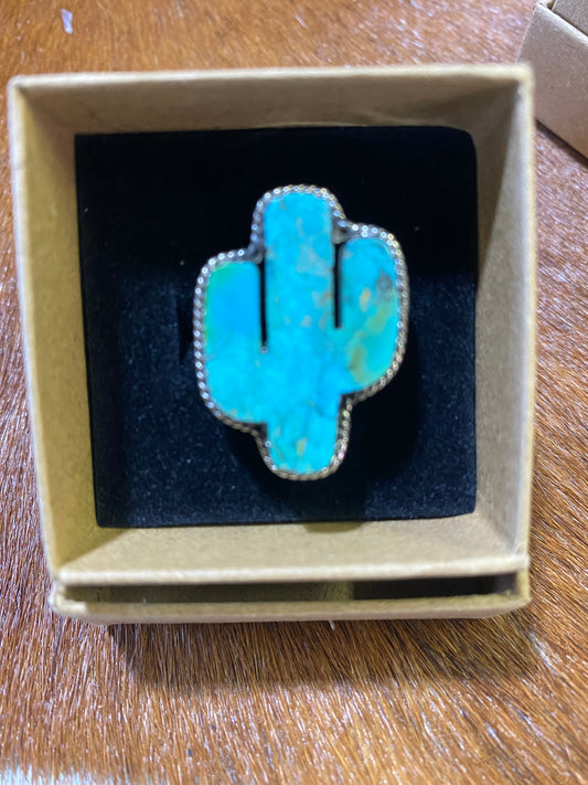 Kingman Turquoise .925 Sterling Silver Cactus Rings