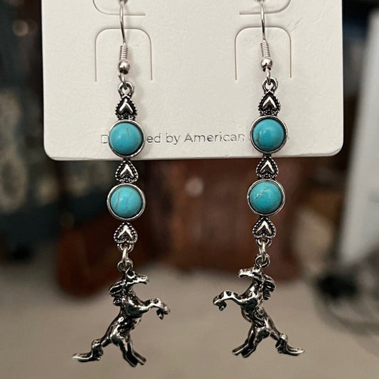 Turquoise & Horses Dangle Earrings - RESTOCK