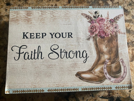 7X5 Keep Your Faith Strong Wood Box Sign