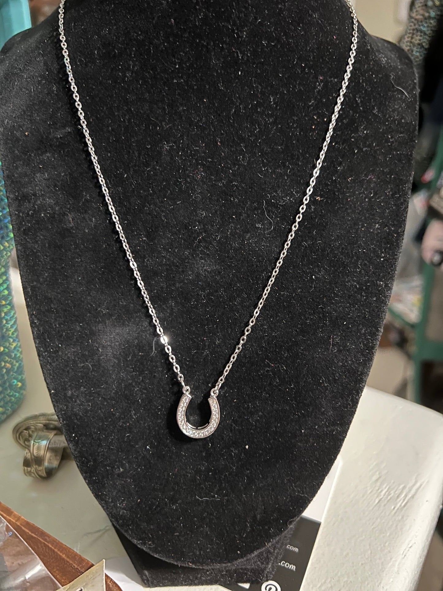 Crystal Silver plated Horseshoe Necklace 18 inch