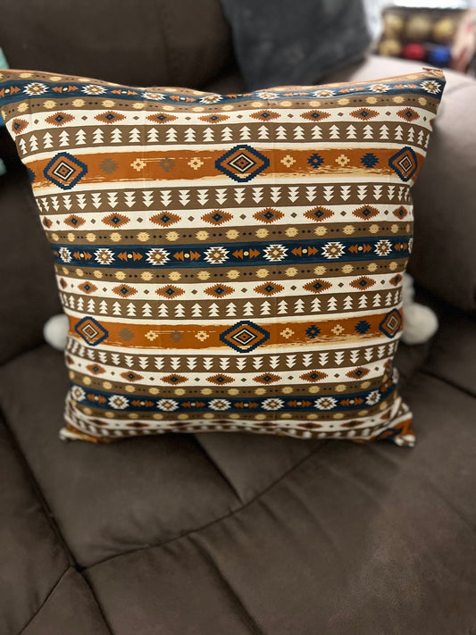 Dessert Dark Brown and Navy Aztec Western Style Pillow 18 inch Covers