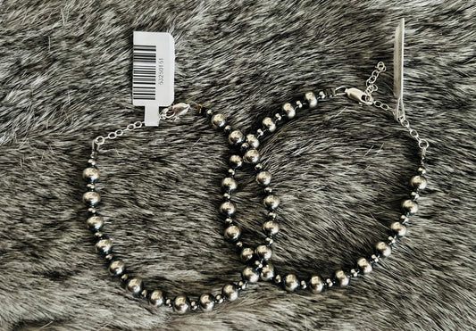 3 mm & 6 mm Graduated Sterling Silver Pearls bracelet