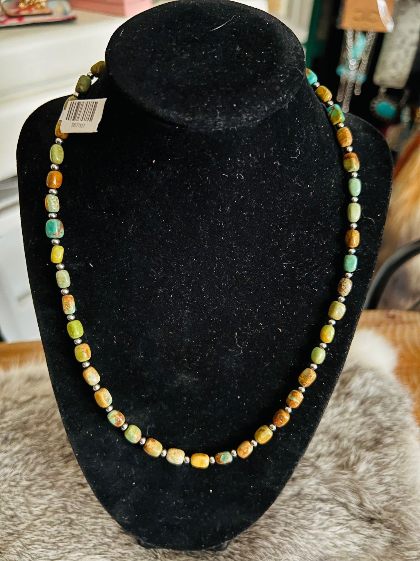 18 Inch Genuine Turquoise and 3 mm Sterling Silver Pearls necklace and Bracelet