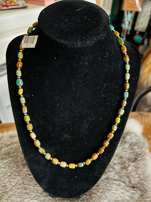 18 Inch Genuine Turquoise and 3 mm Sterling Silver Pearls necklace and Bracelet