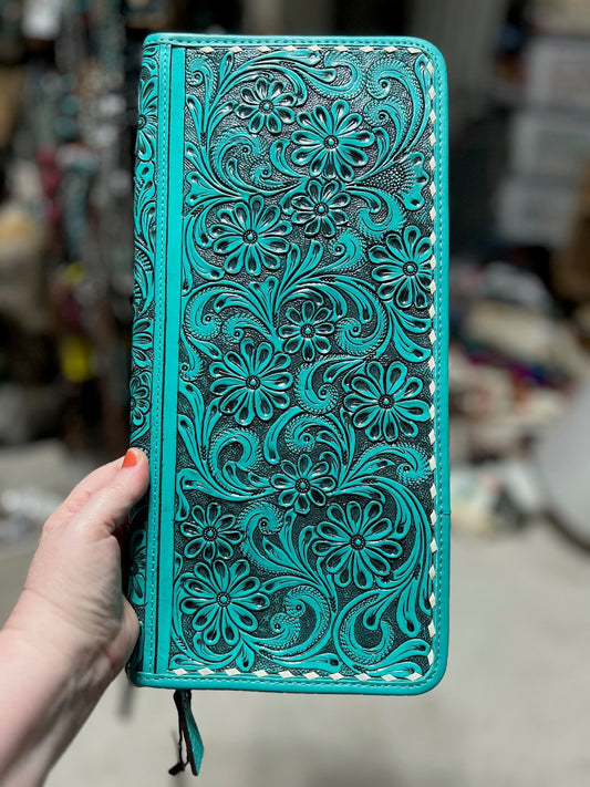 Turquoise Jewelry Storage Case Tooled