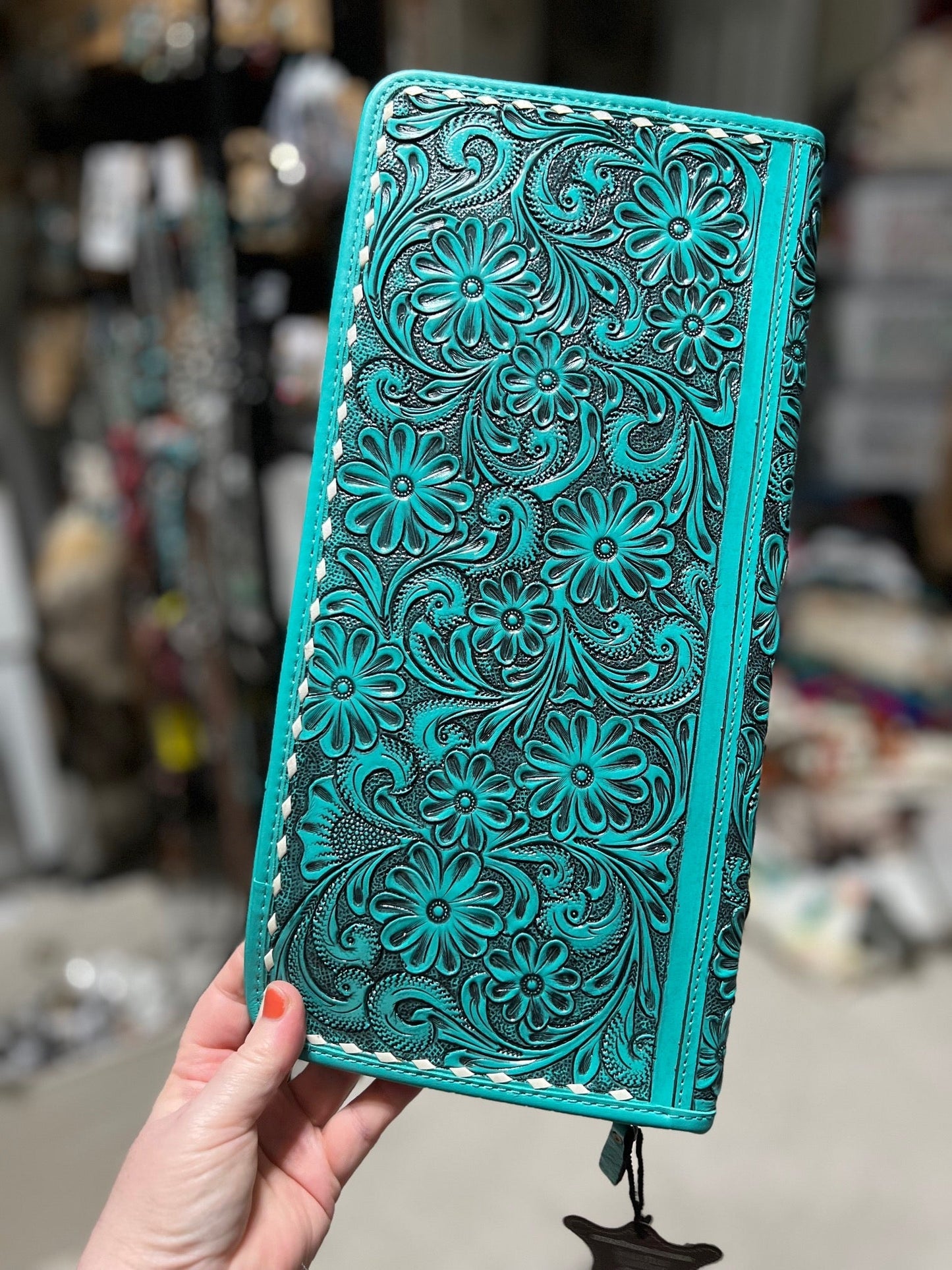 Turquoise Jewelry Storage Case Tooled