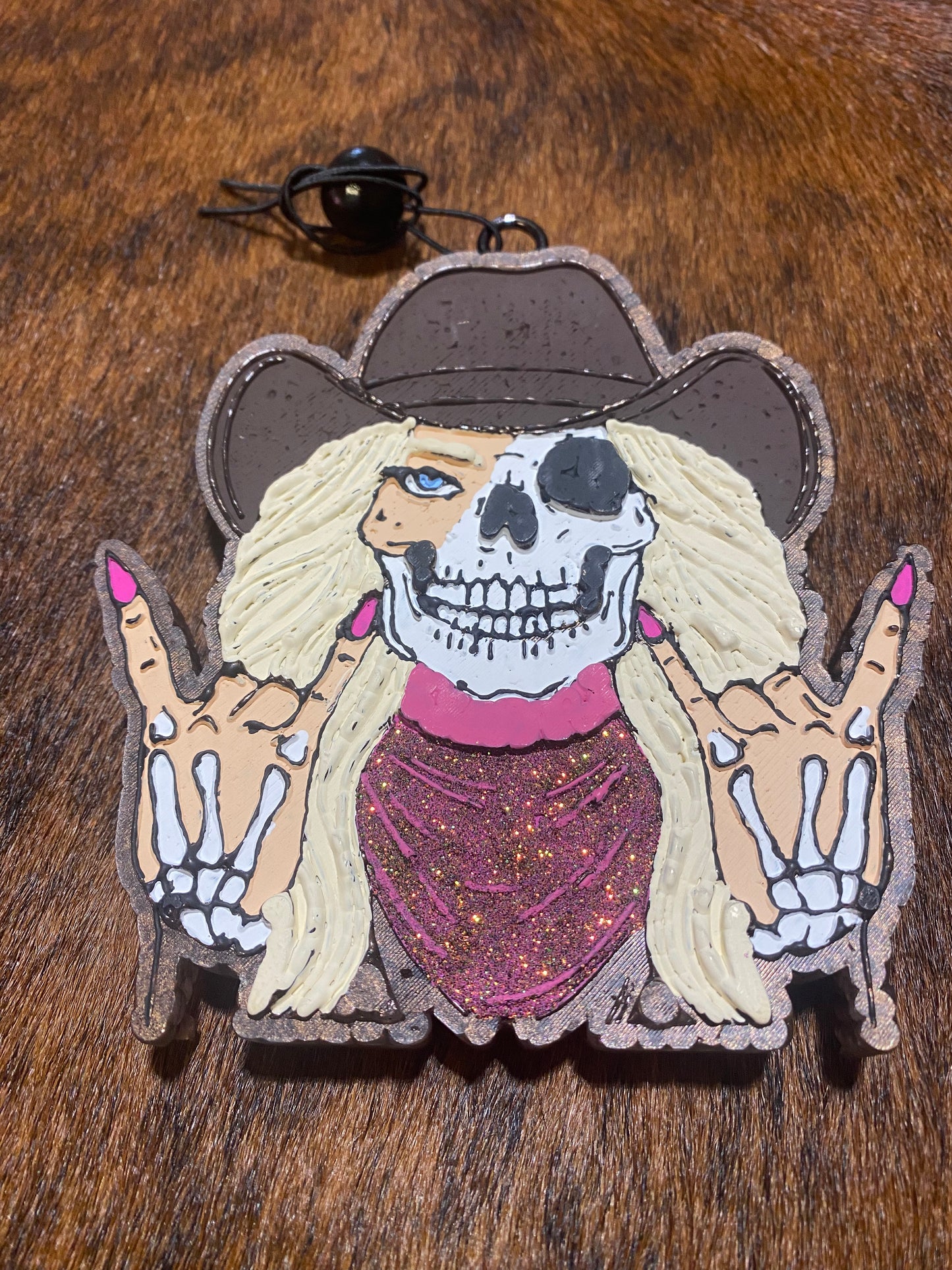 Skelly Cowgirl Freshies with beaded hanger