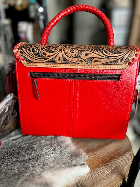 Tooled Leather Crossbody with Tooled Coin Wallet - Mulit