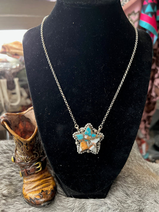Hada Collection Spiny Star Turquoise Sterling Silver Necklace 18 in