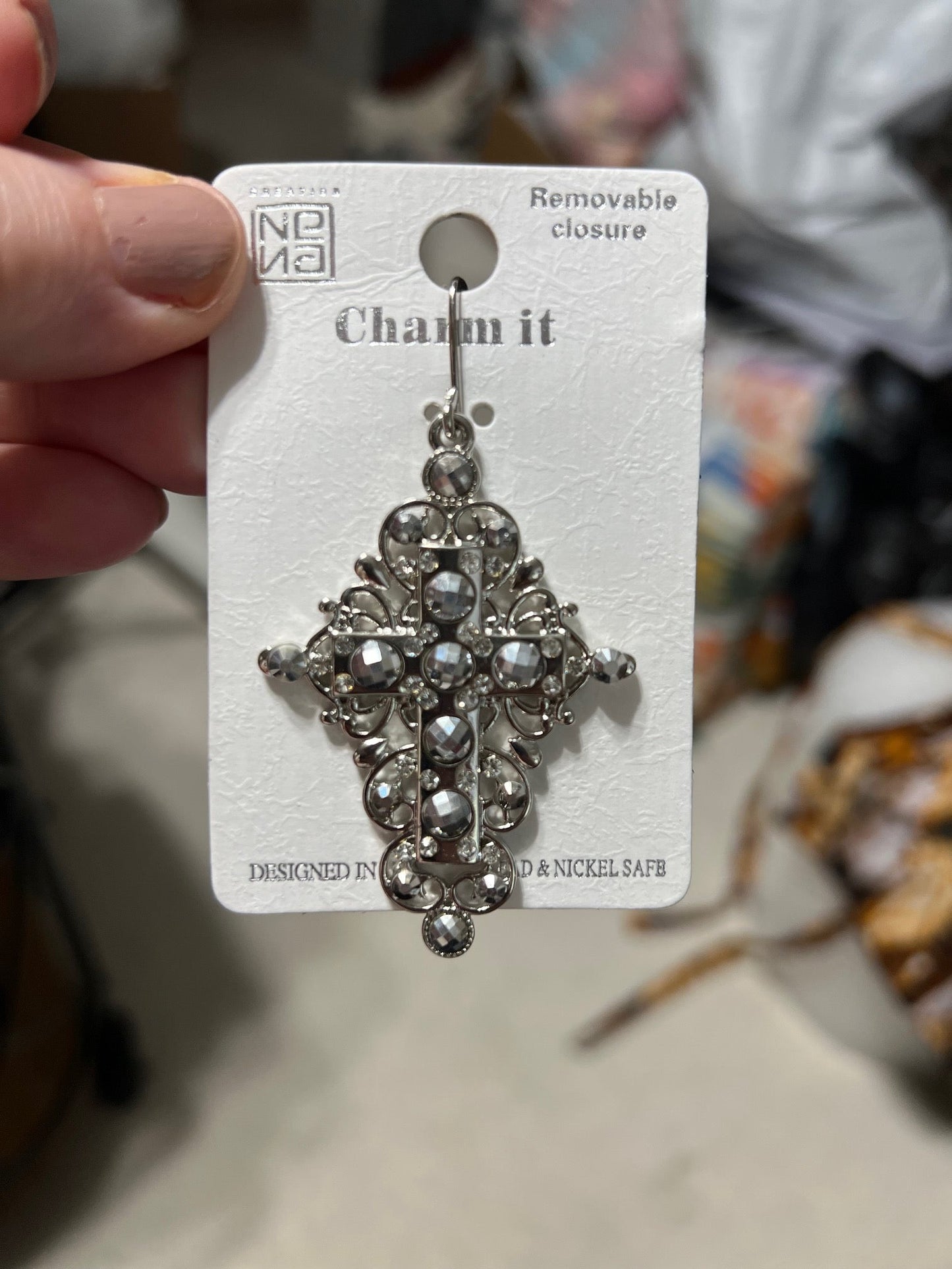 Silver Fashion Cross Pendant with Hook Style Clasp