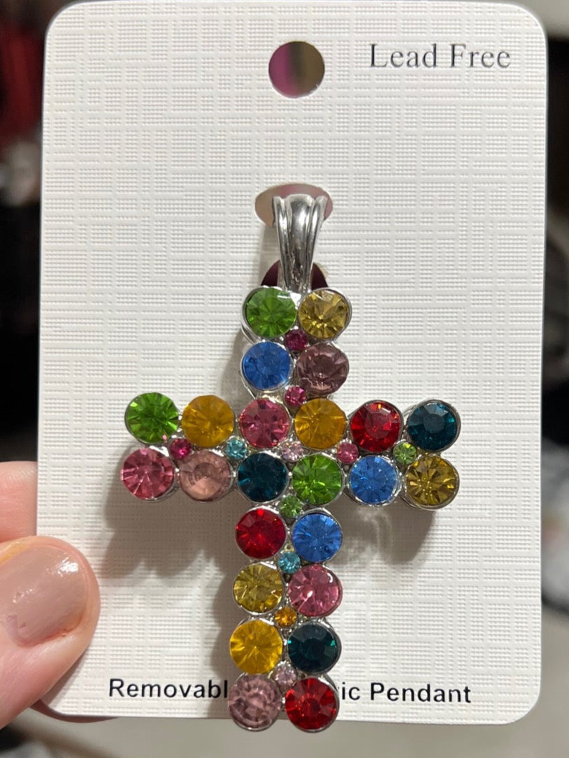 Rainbow Crystal Cross Pendant with Magnetic Clasp
