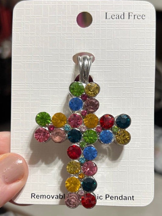Rainbow Crystal Cross Pendant with Magnetic Clasp