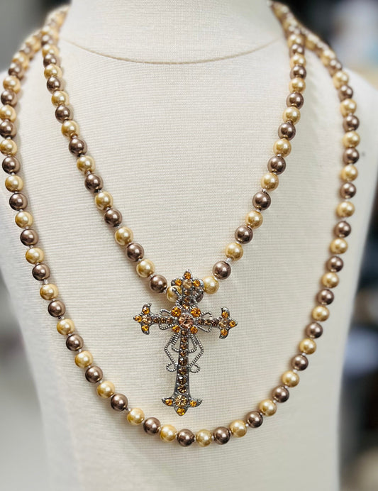 Citrine Crystal Fashion Cross Pendant - 3 inch
