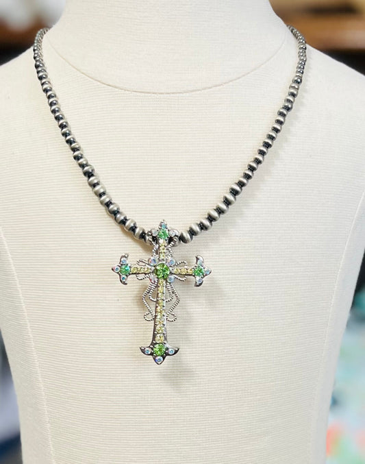 Peridot Crystal Fashion Cross Pendant - 3 inch