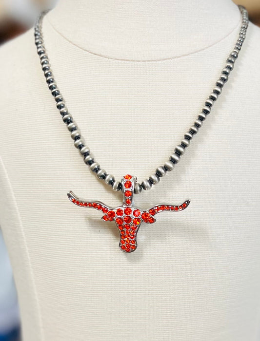 Orange Crystal Longhorn Pendant - 3 inch
