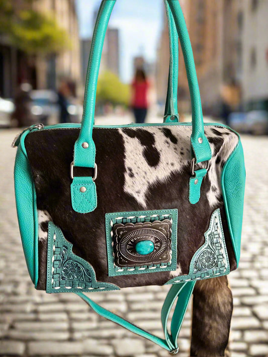 Turquoise Genuine Cowhide Speedy/Crossbody Handbag