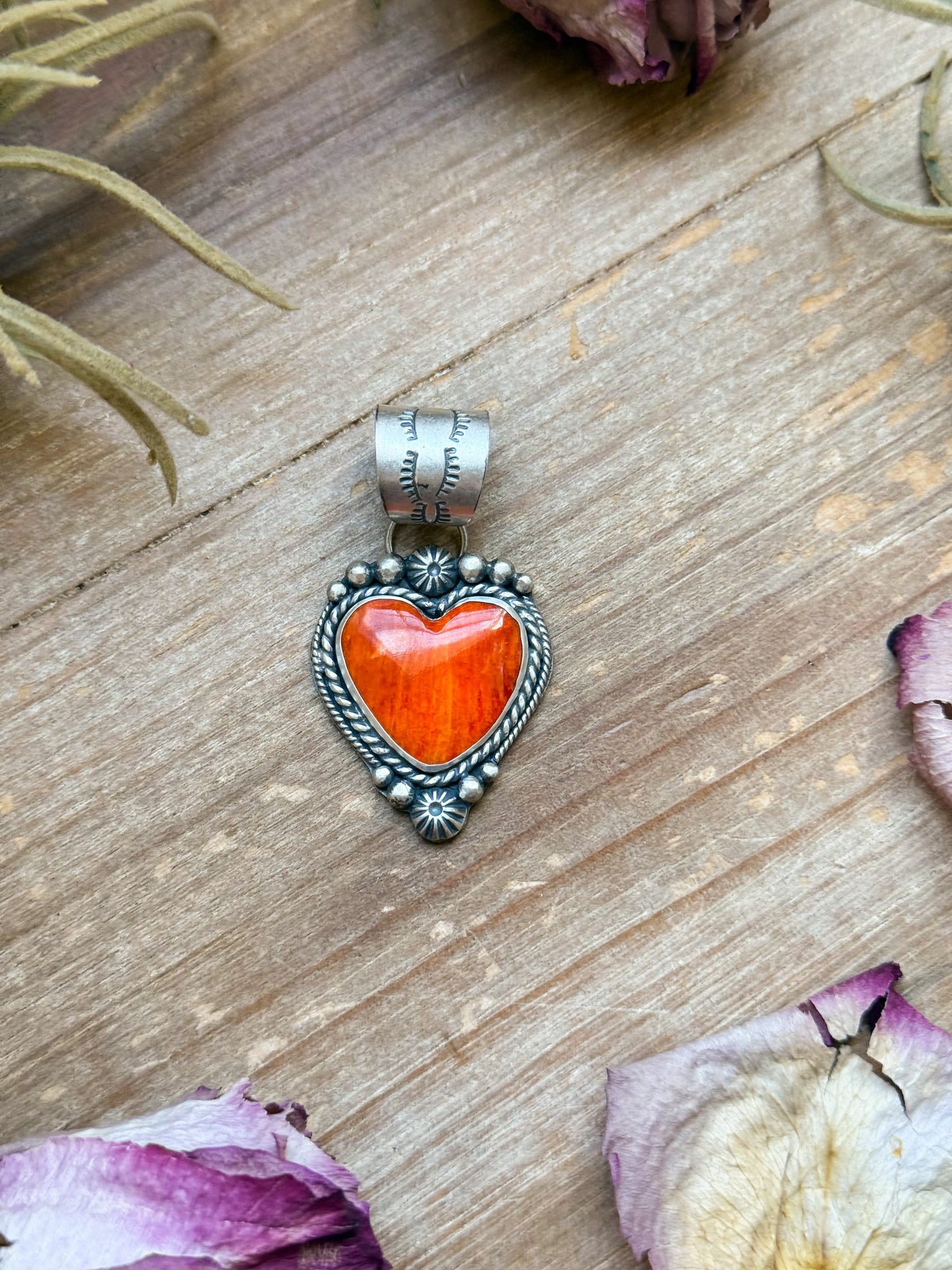 Sterling Silver Orange Spiny Oyster Heart Pendant – Handmade by Artist Shay Pfeiffer