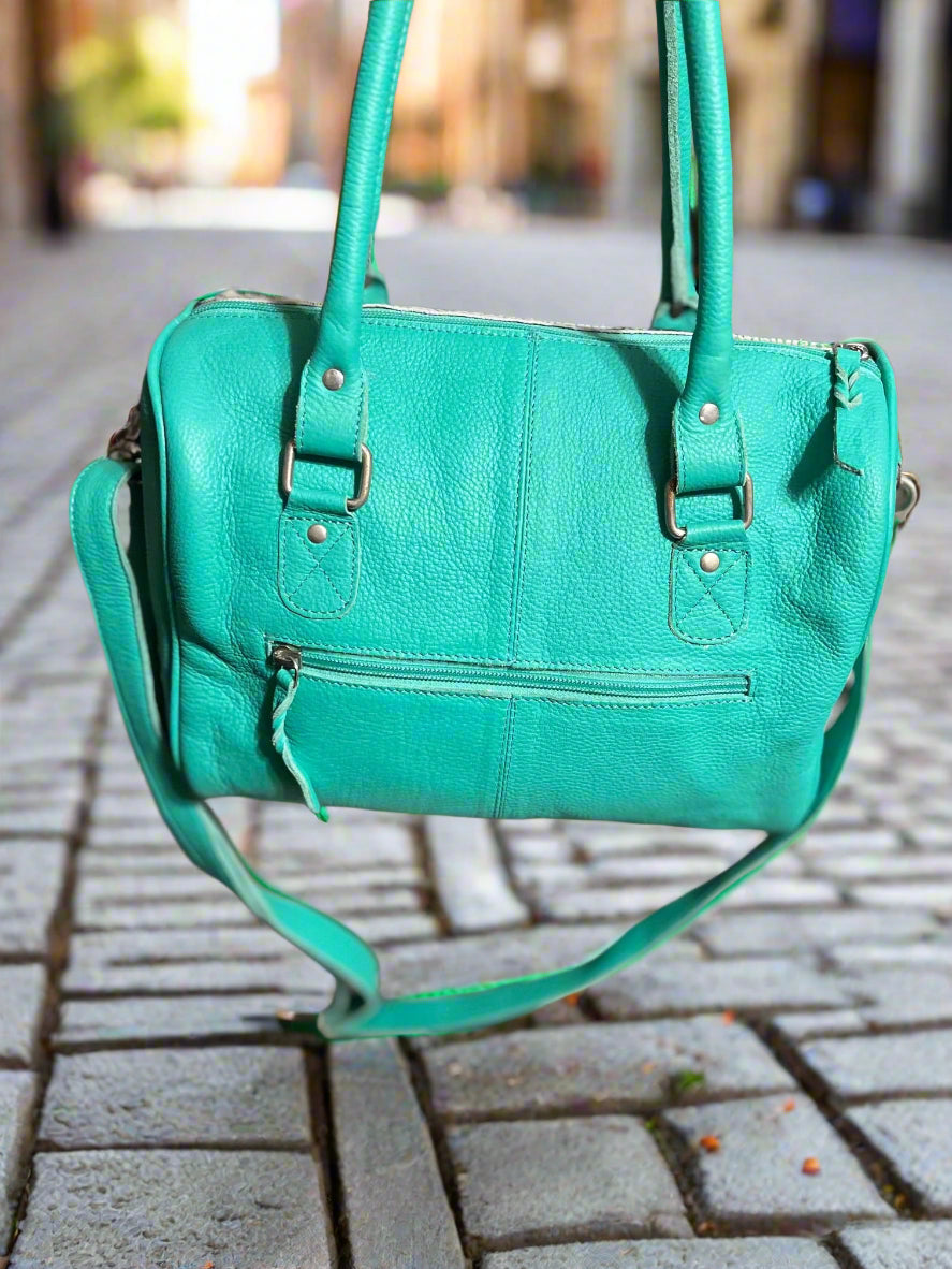 Turquoise Genuine Cowhide Speedy/Crossbody Handbag
