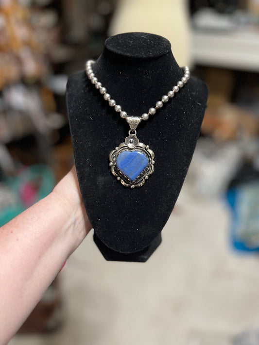 Lapis Heart Pendant set in Tibetan Silver