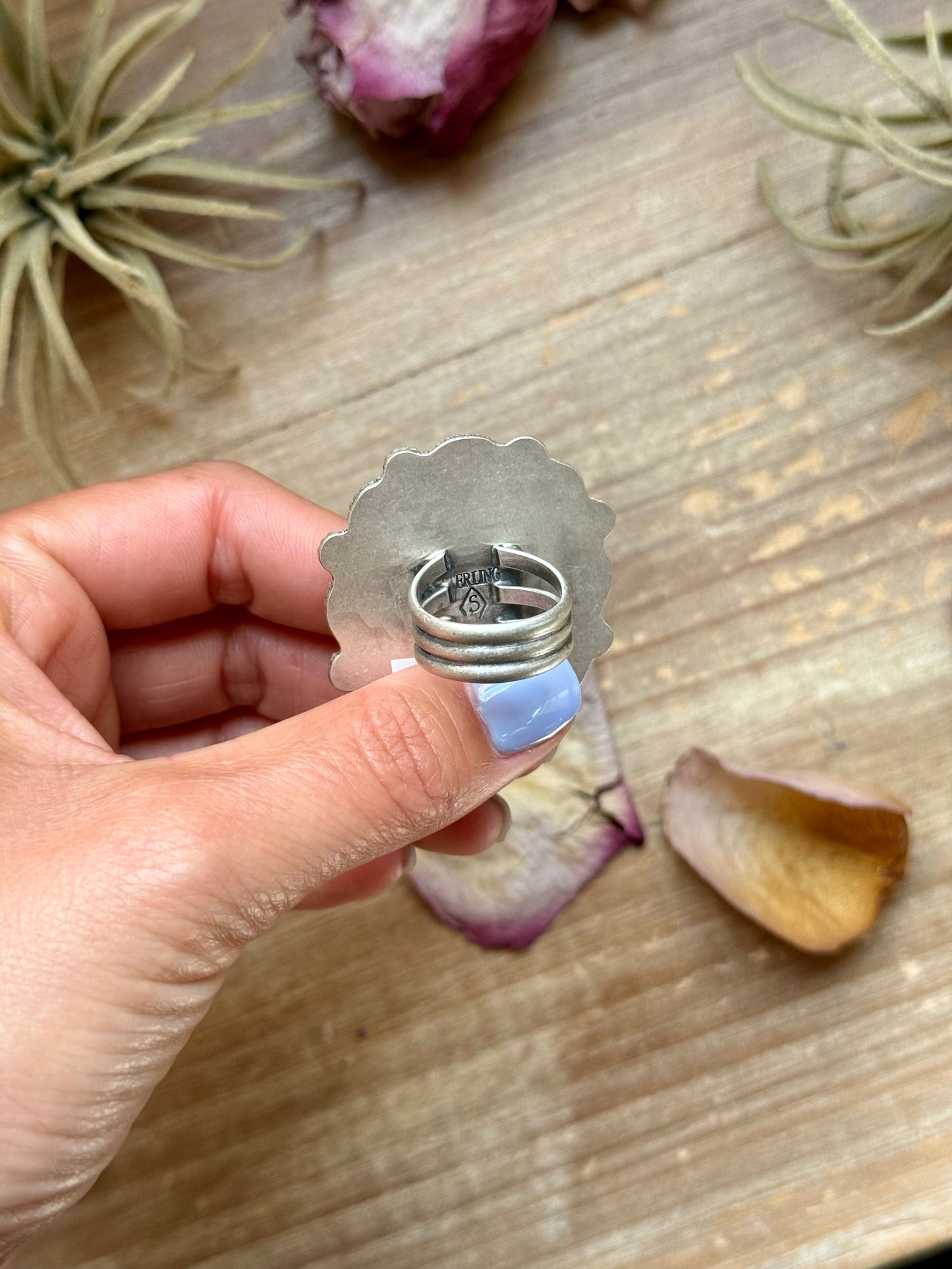 Sterling Silver Orange Spiny Oyster Mosaic Cluster Ring Size 7.5, Artist Shay Pfeiffer