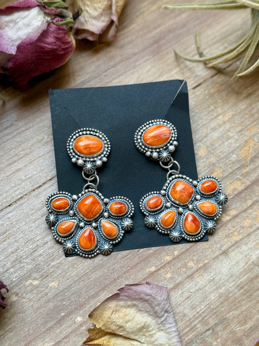 Sterling Silver Orange Spiny Oyster Half Cluster Dangle Earrings – Artist Shay Pfeiffer