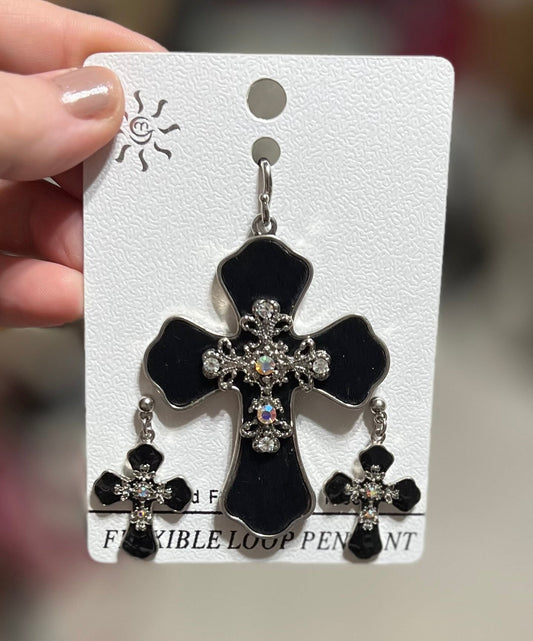 Western Inspired Black Cross Pendant and Earrings