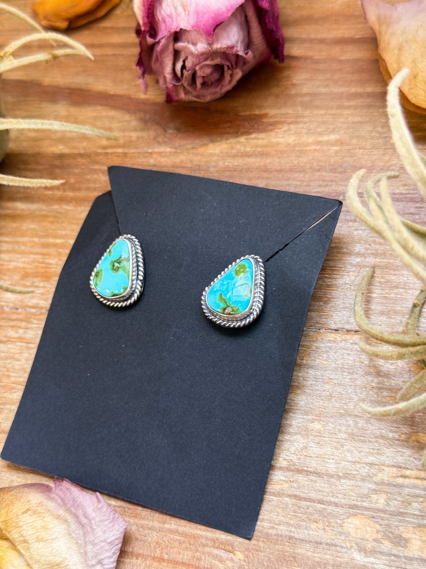 Sterling Silver Sonoran Mountain Turquoise Stud Earrings – Handmade by Artist Jason Ogg