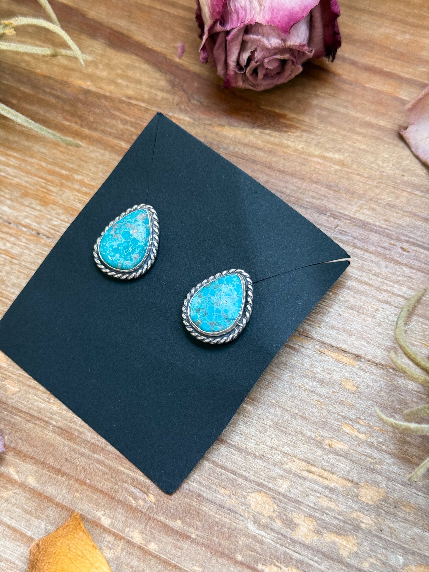 Sterling Silver Whitewater Turquoise Stud Earrings – Handmade by Artist Jason Ogg