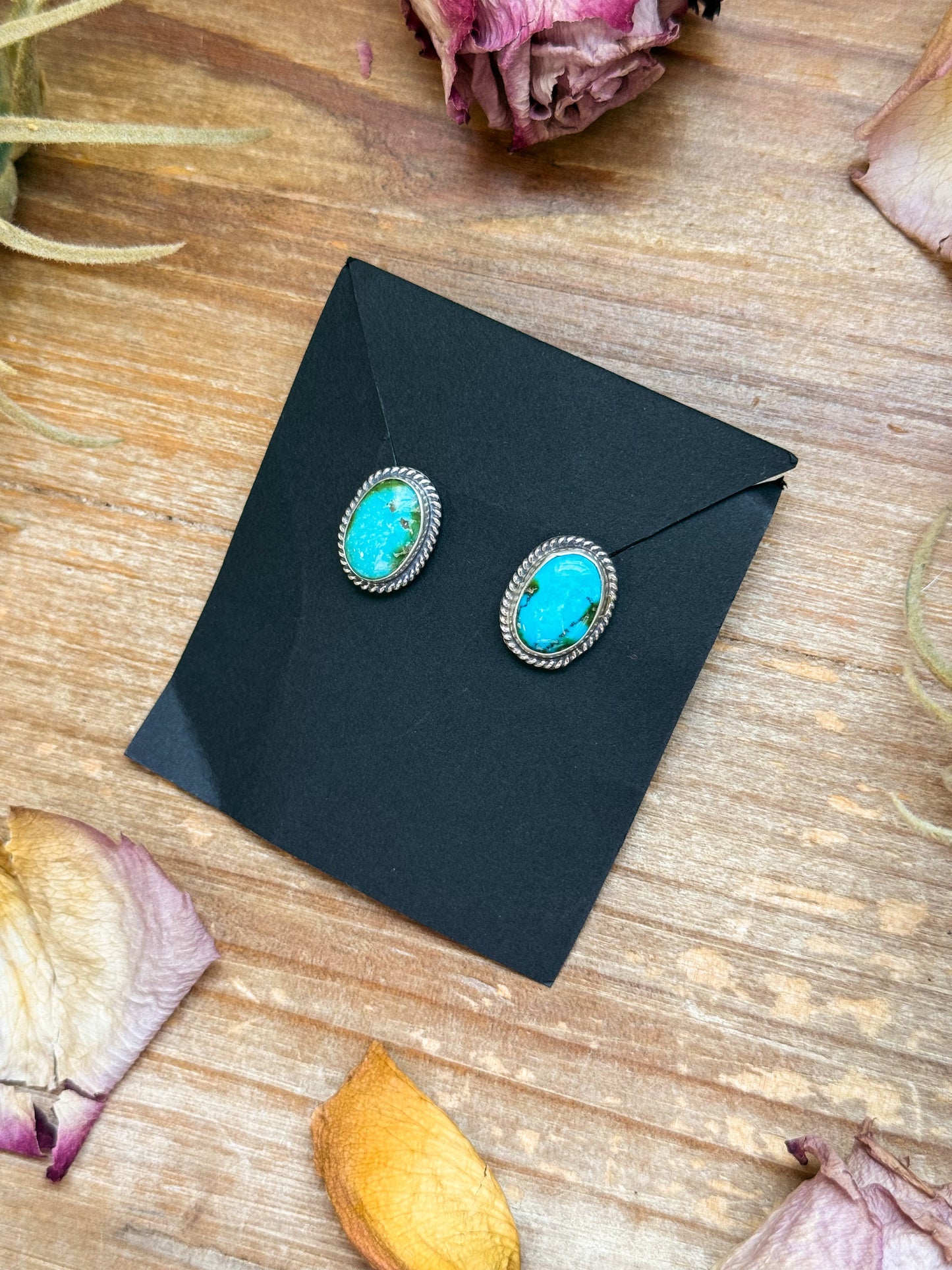 Sterling Silver Sonoran Mountain Turquoise Stud Earrings – Handmade by Artist Jason Ogg