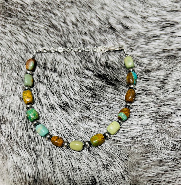 18 Inch Genuine Turquoise and 3 mm Sterling Silver Pearls necklace and Bracelet