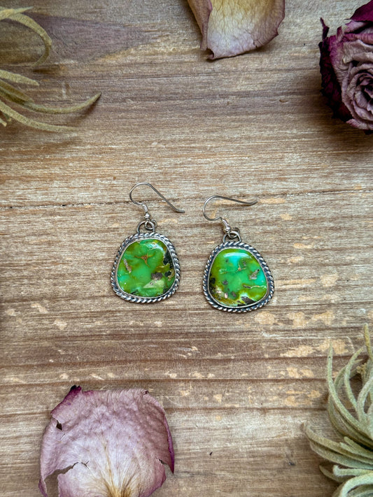 Sterling Silver Sonoran Turquoise Dangle Earrings – Handmade by Artist Jason Ogg