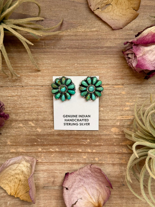 Sterling Silver Green Turquoise & Pearl Stud Earrings – Native Made by J. W.