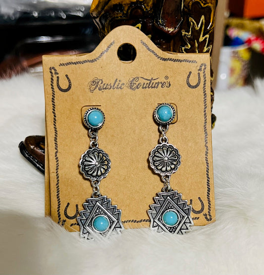 Aztec and Concho Stud Back Earrings - Multi