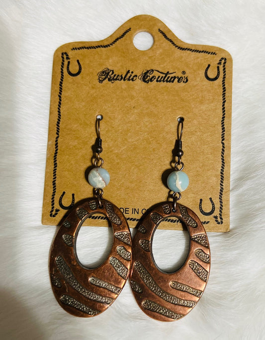 Western Inspired Stone and Copper Hoop Earrings