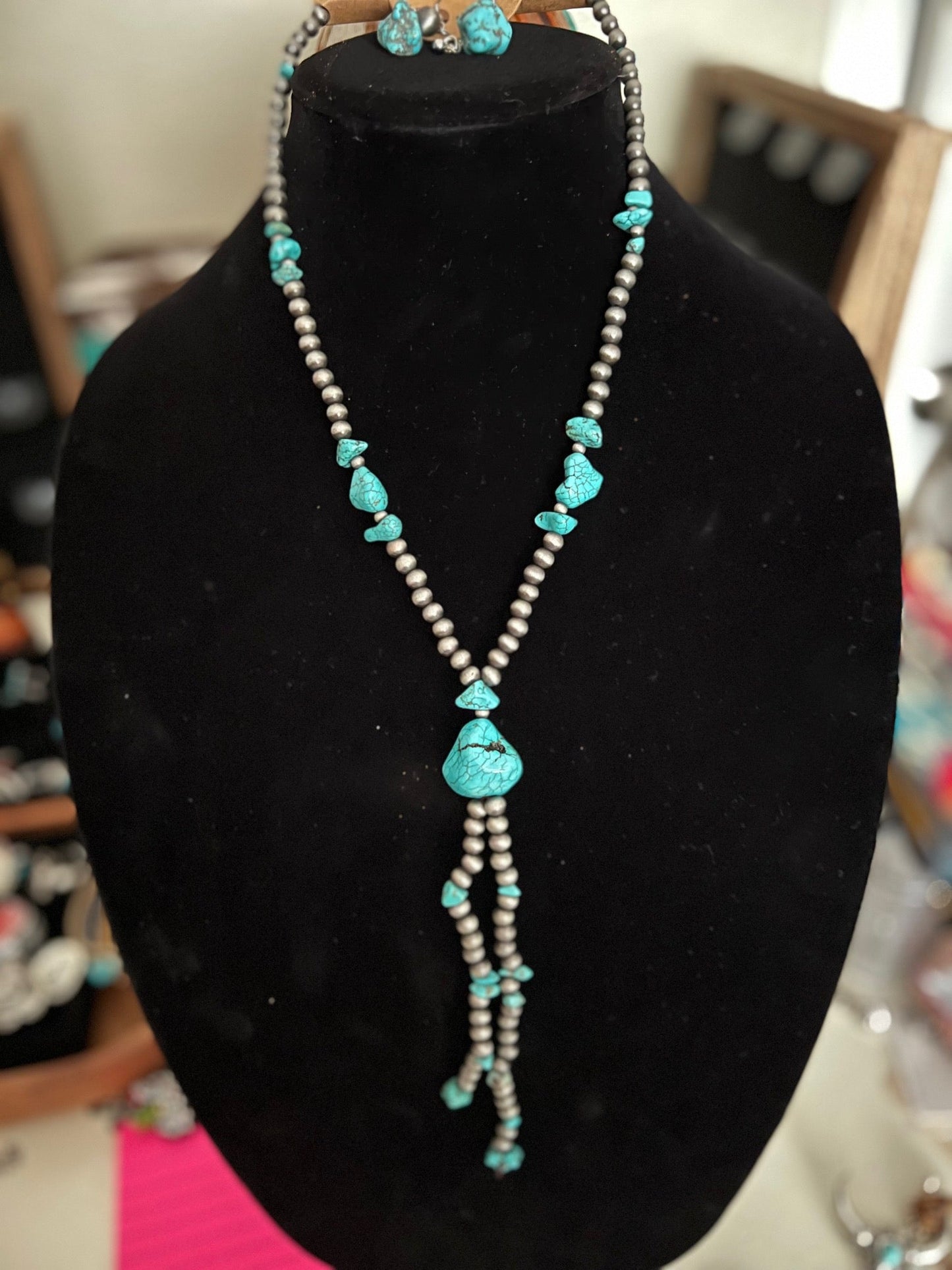 Chunky Natural Stone Lariat Necklace