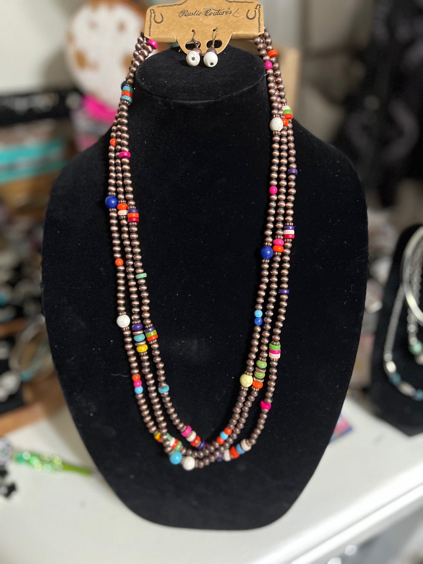 Rustic Couture's Three Strand Western Navajo Inspired Fashion Necklace Set