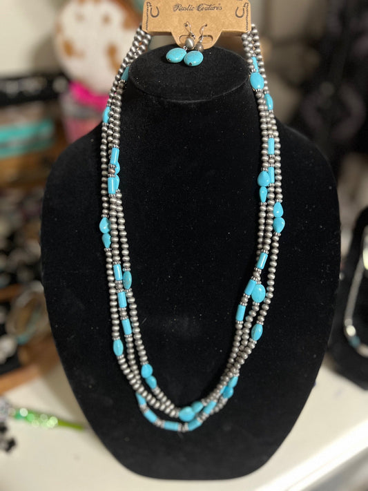 Rustic Couture's Three Strand Western Navajo Inspired Fashion Necklace Set