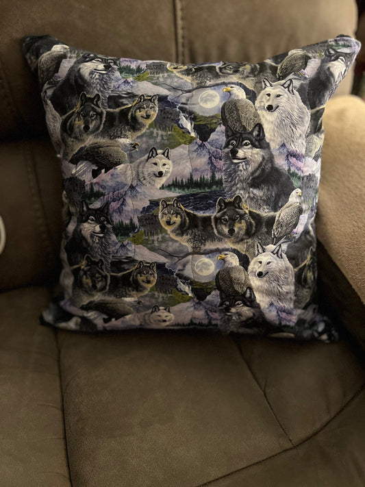 Spirit Wolf and Eagle Print Pillow Covers