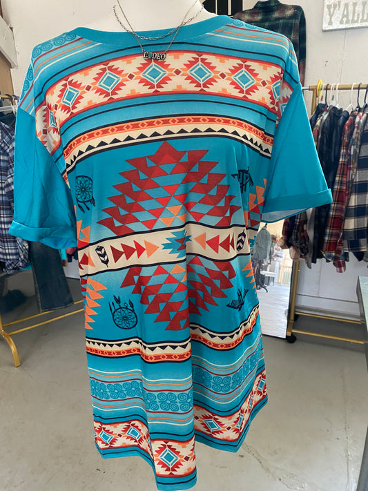 Aztec Turquoise Women's Western Shirt