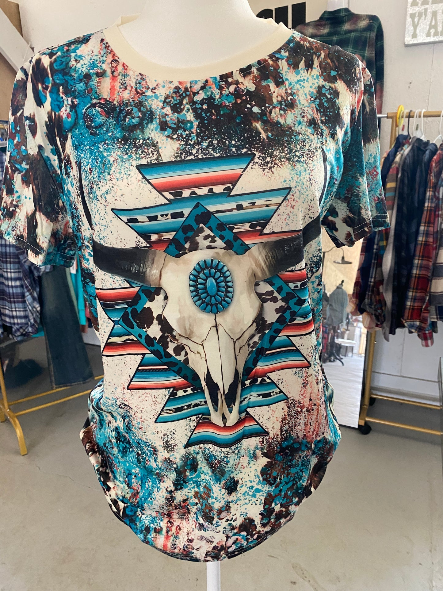 Serape and Turquoise Steer T shirt