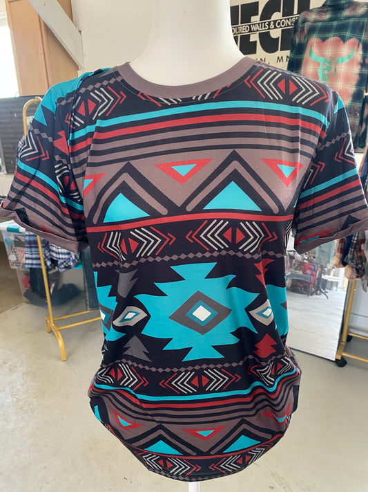 Aztec Dark Brown and Black and Turquoise Top