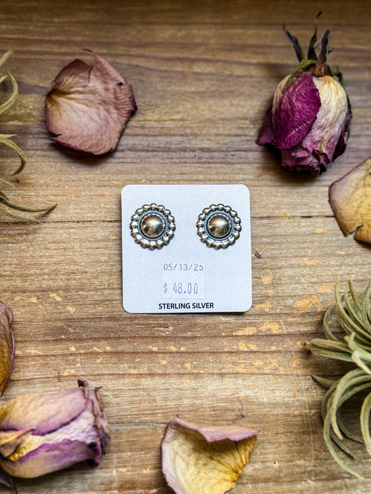 Sterling Silver Concho Earrings – Post on top