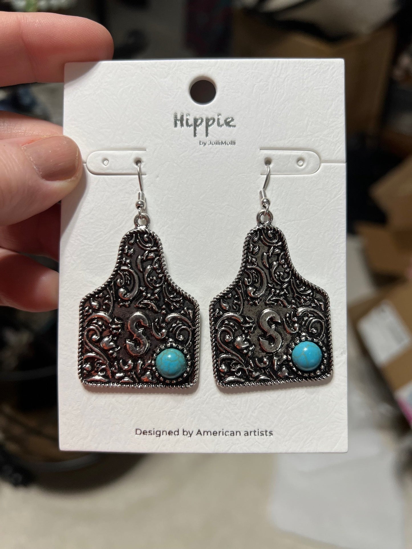 Cow Tag Letter Earrings