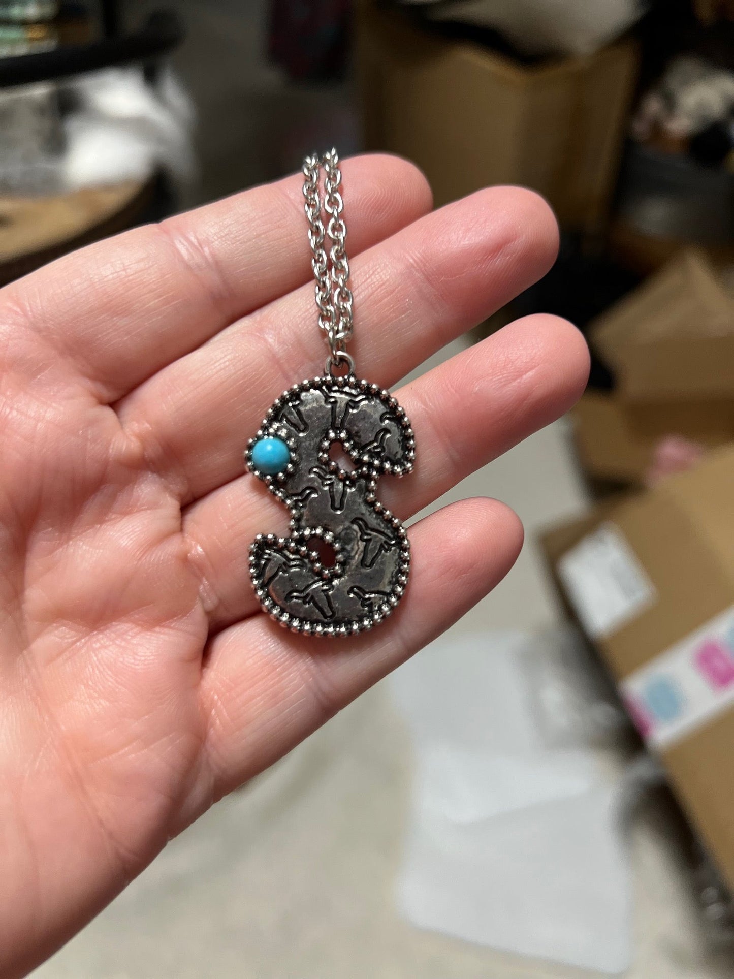 Silver and Turquoise Letter/Initial Western Necklace