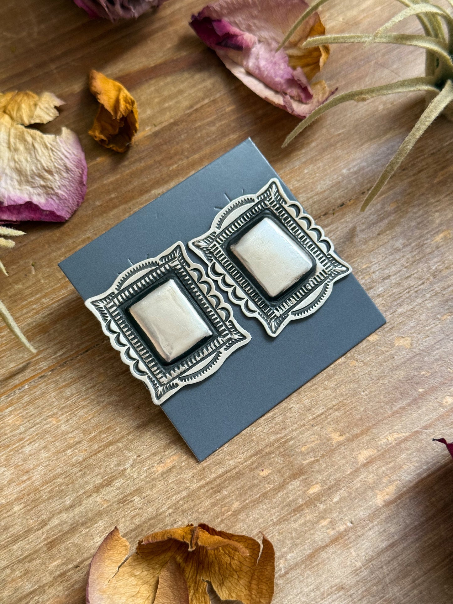 Sterling Silver Square Stud Earrings – Artist Leander Tahe – USA Made (Duplicate)